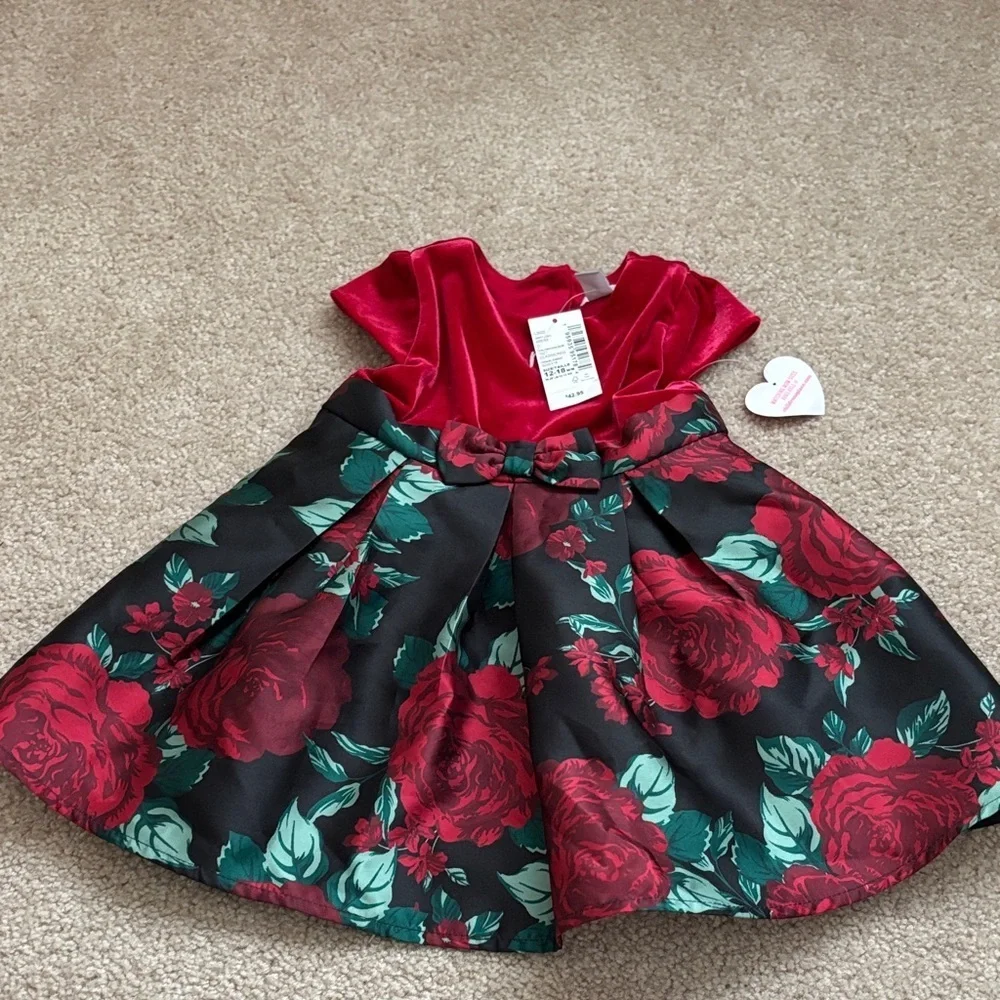 The Children’s Place Red and Black Floral Dress NWT size 12-18 months